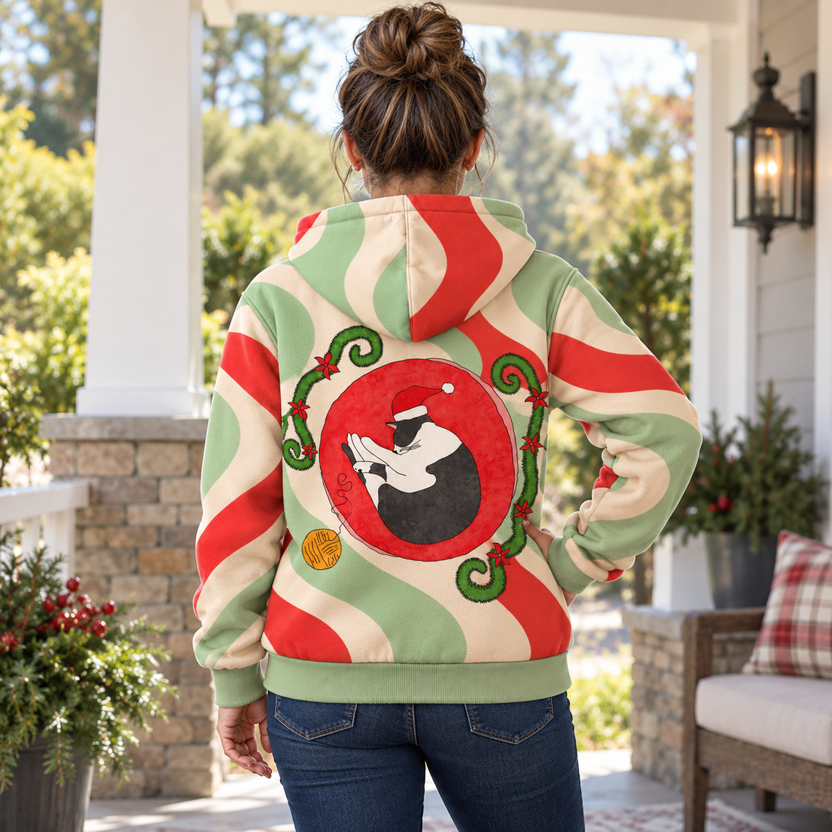 Santa Hat Tuxedo Cat Personalized Fleece Jacket