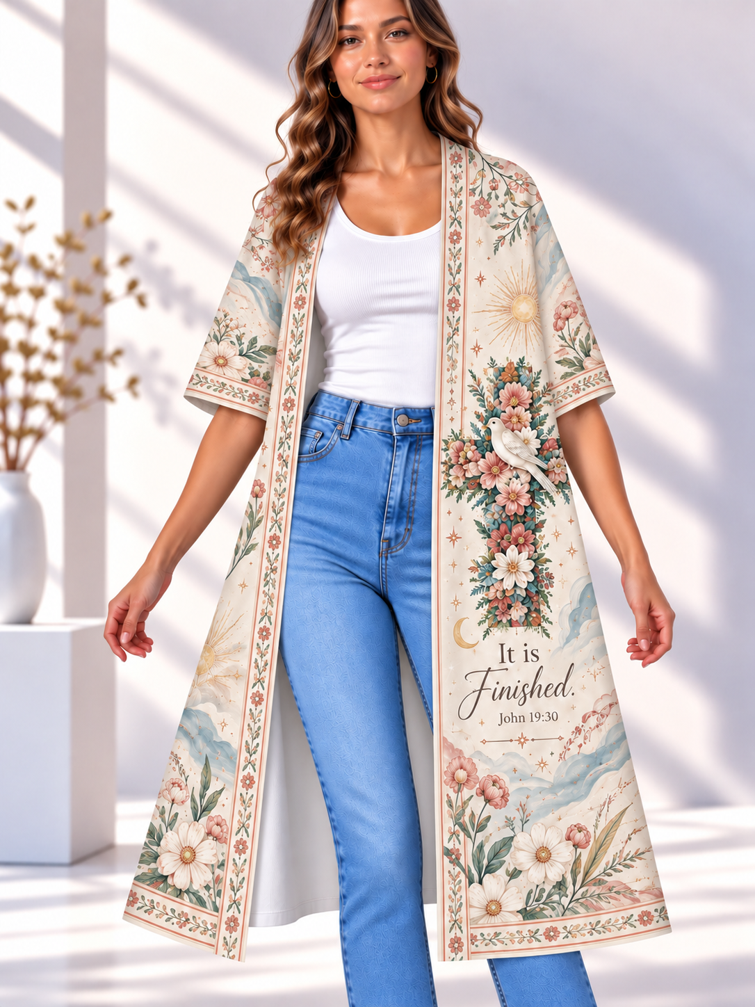 It Is Finished Dove Floral Women's Short-Sleeved Cape
