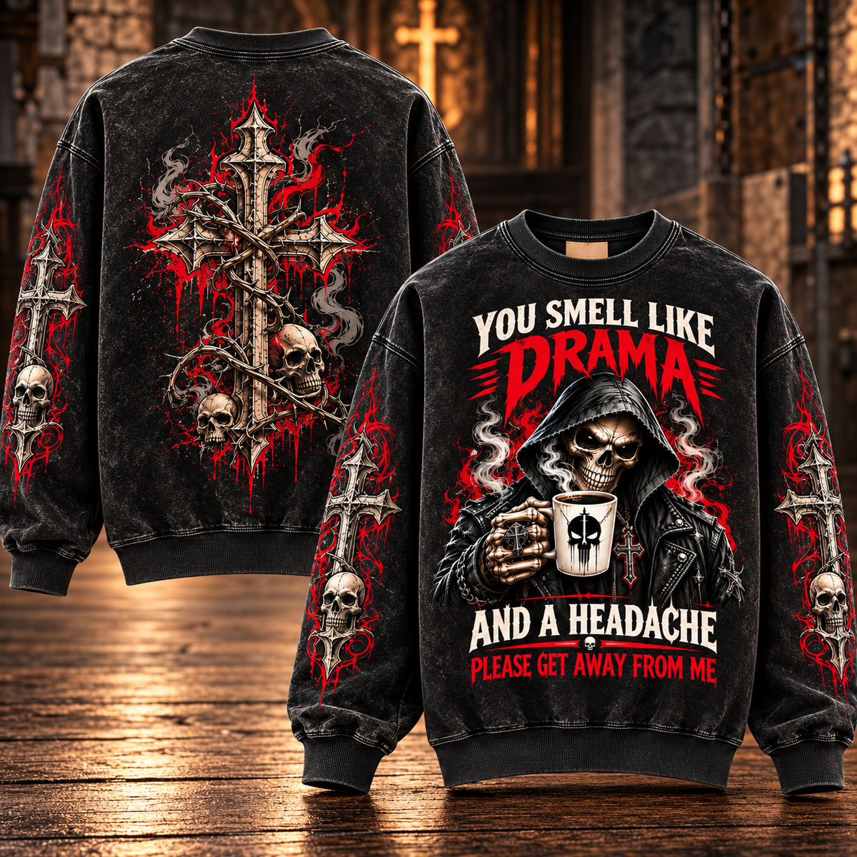 You Smell Like Drama – Funny Coffee Skull Sweatshirt