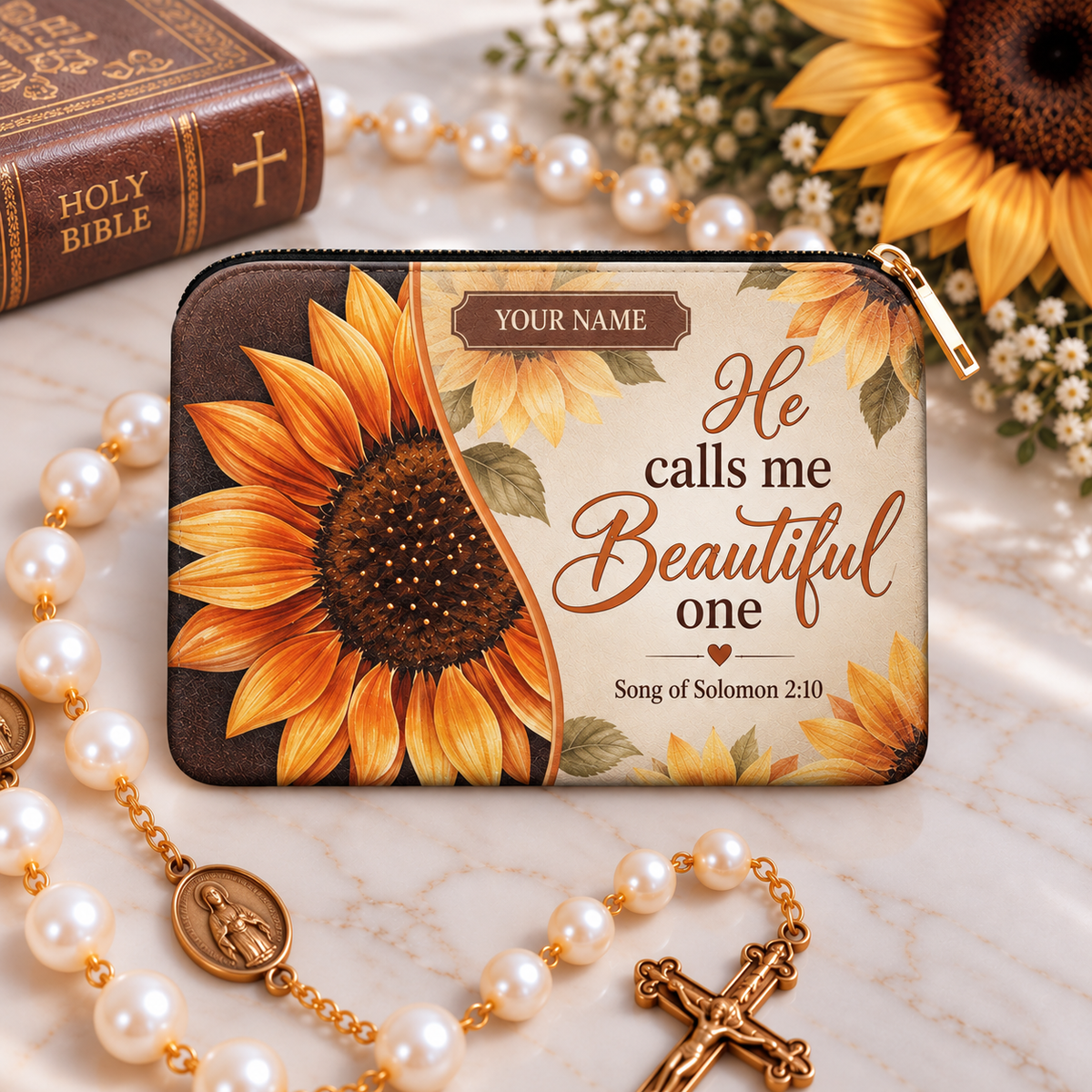Beautiful One Sunflower Personalized PU Leather Pouch