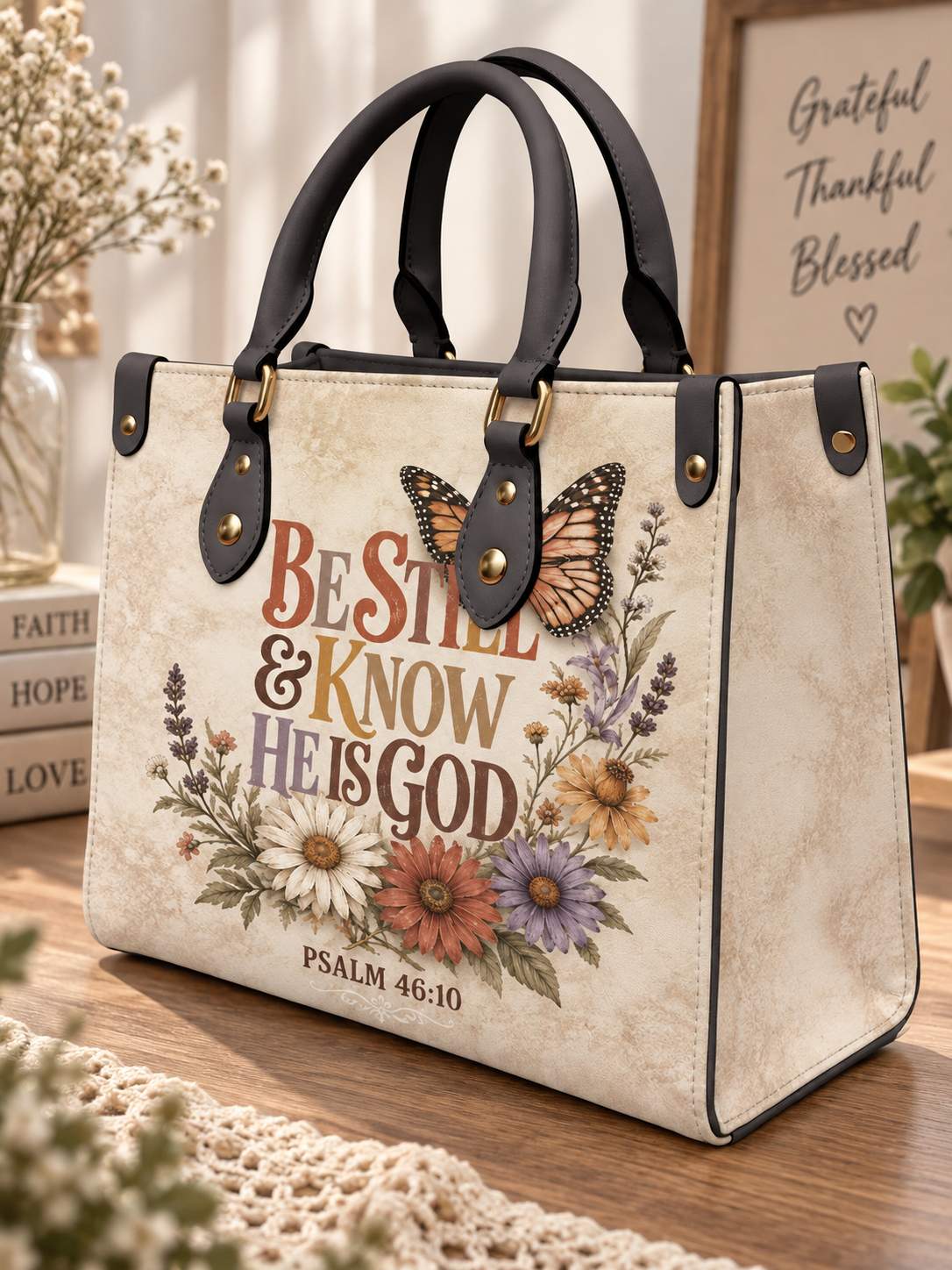 Be Still and Know Butterfly PU Leather Bag