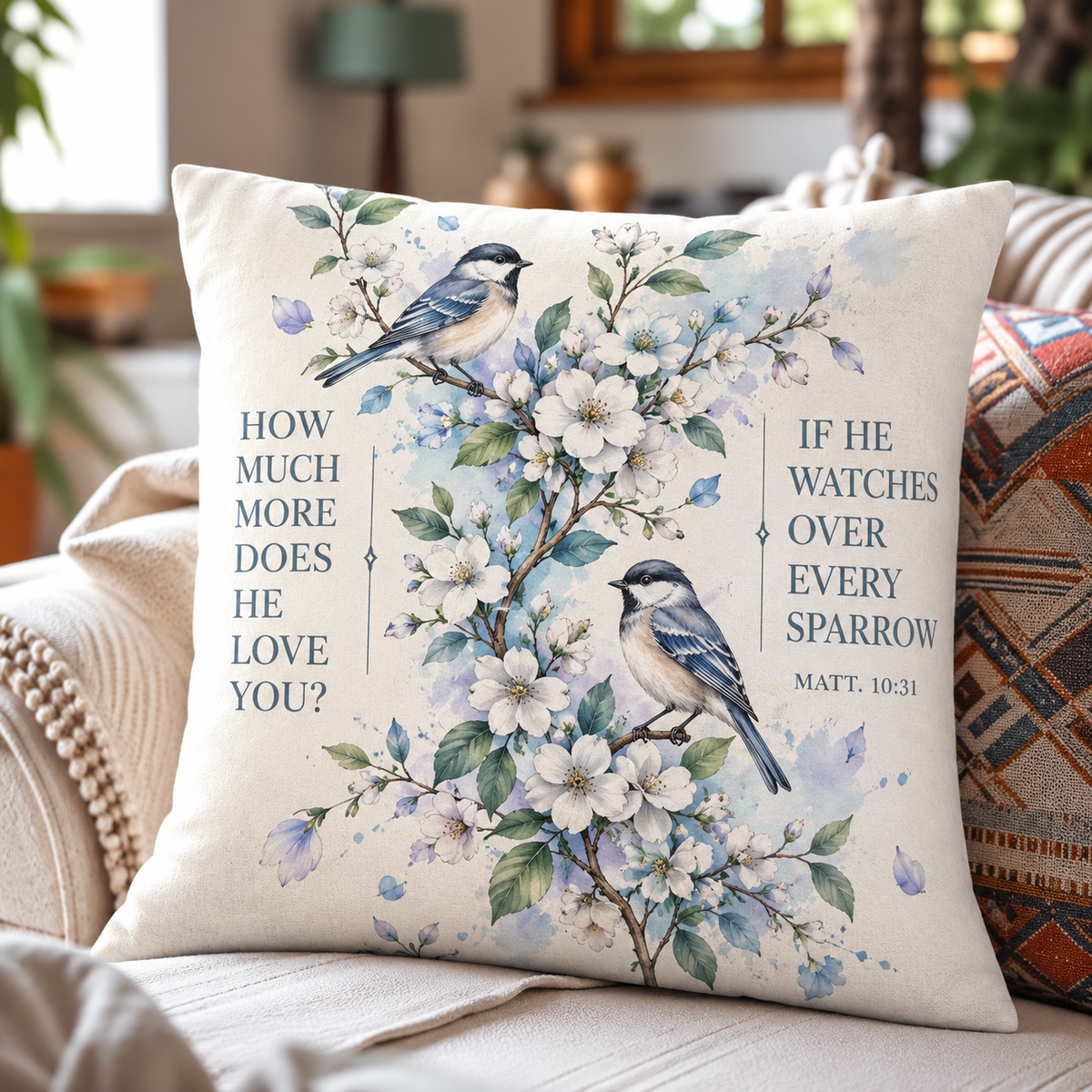 If He Watches Over Every Sparrow Pillow