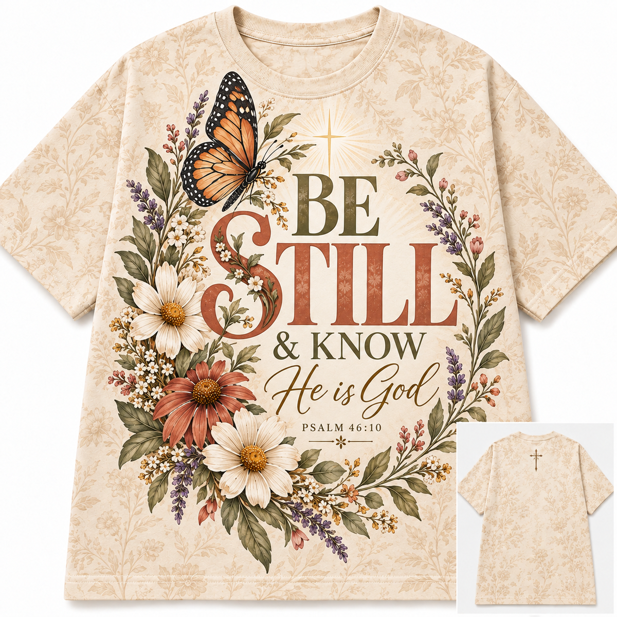 Be Still and Know He is God Psalm 46:10 Christian Floral T-Shirt