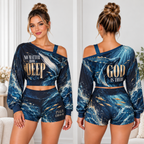 No Matter How Deep God Is There One-Shoulder Top And Shorts Set