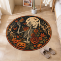 Skeleton Pumpkin Rose Halloween Round Rug