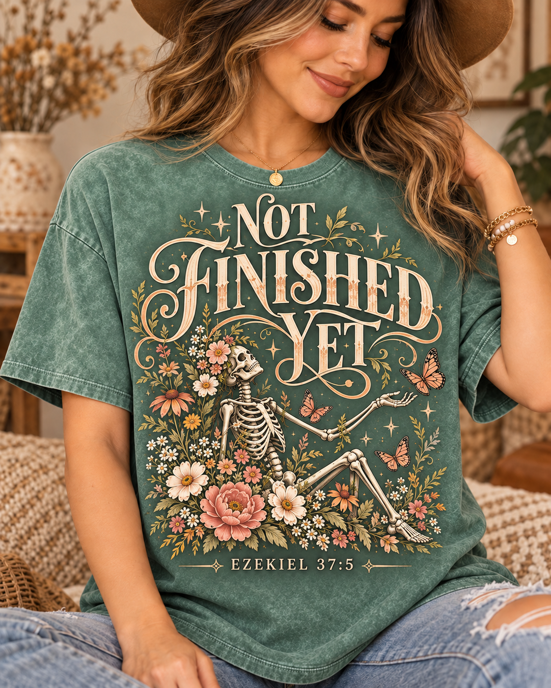 Not Finished Yet Ezekiel 37:5 Floral Skeleton T-Shirt