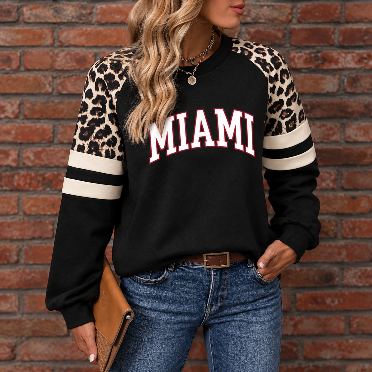 Miami God Is In MIA Leopard Sleeve Sweatshirt