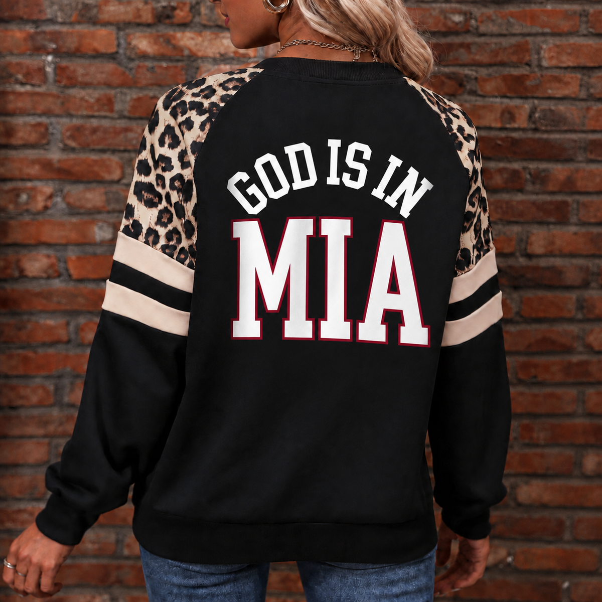 Miami God Is In MIA Leopard Sleeve Sweatshirt