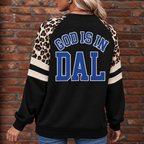 Dallas God Is In DAL Leopard Sleeve Sweatshirt