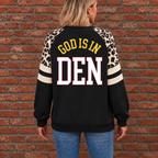 Denver God Is In DEN Leopard Sleeve Sweatshirt