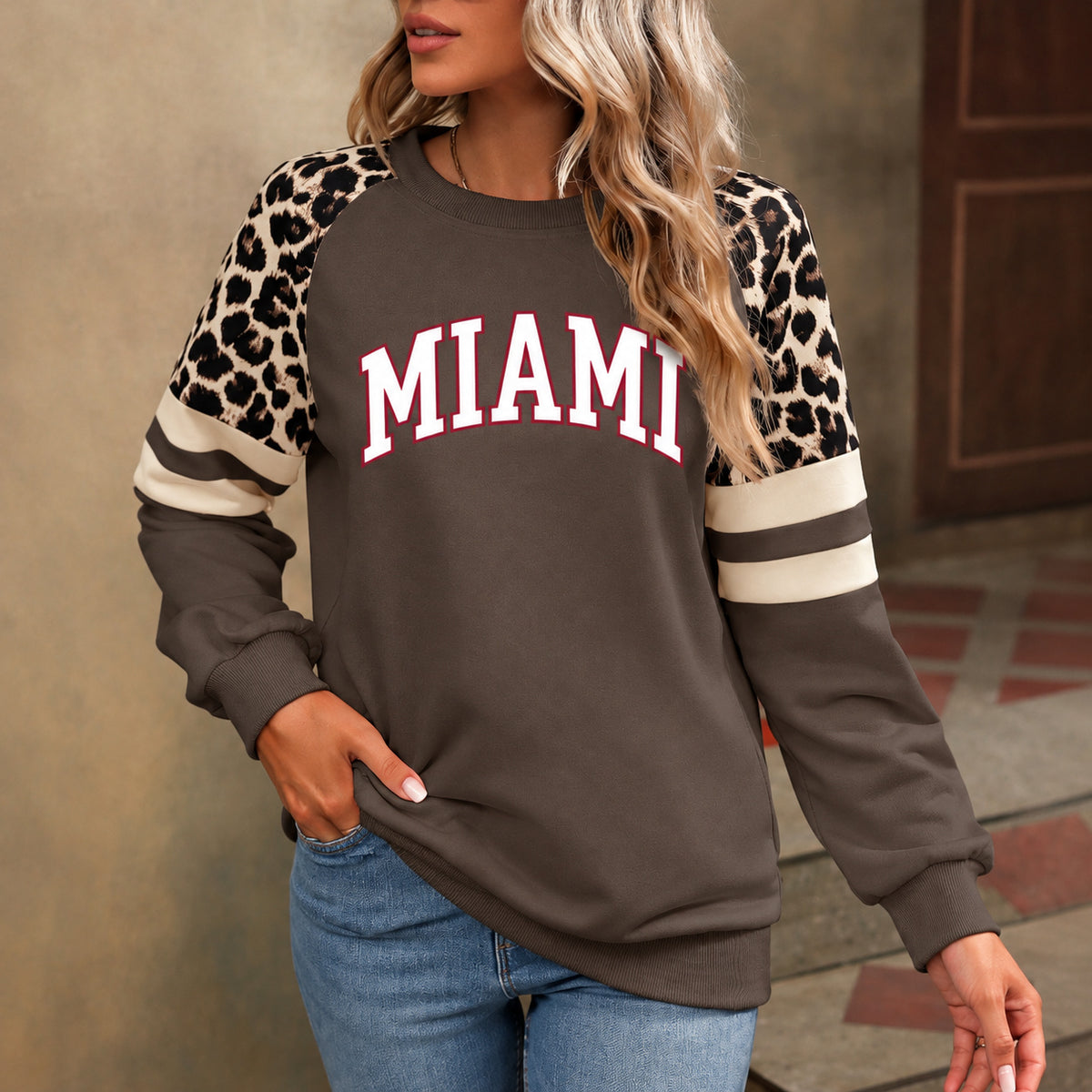 Miami God Is In MIA Leopard Sleeve Sweatshirt