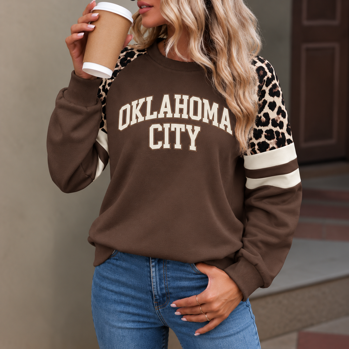 Oklahoma City God Is In OKC Leopard Sleeve Sweatshirt