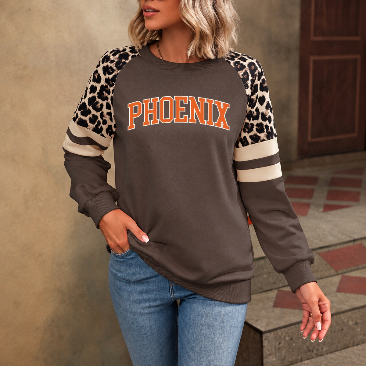 Phoenix God Is In PHX Leopard Sleeve Sweatshirt