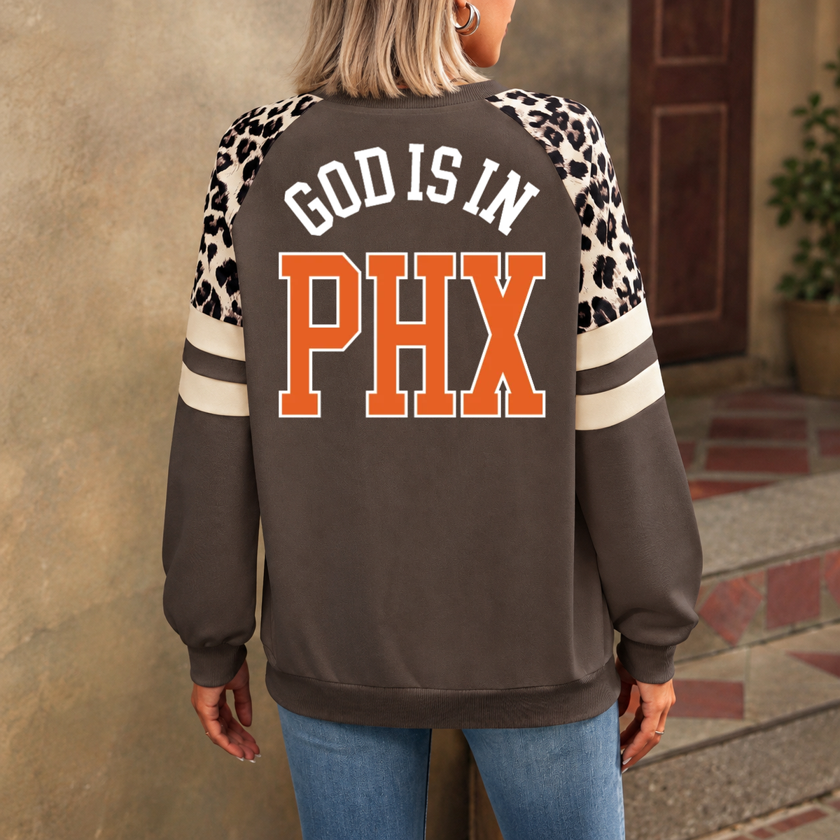 Phoenix God Is In PHX Leopard Sleeve Sweatshirt