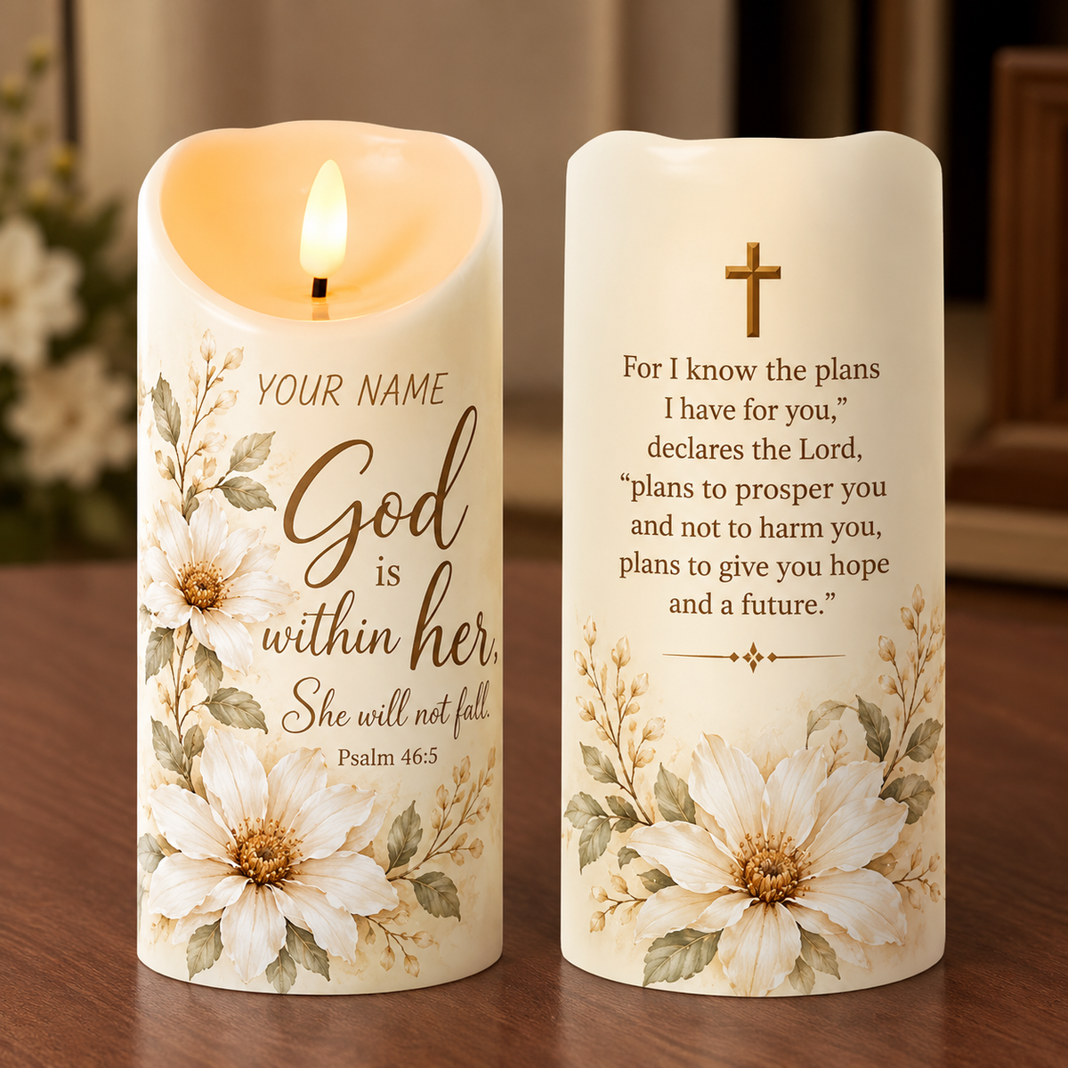 Hail Mary Full of Grace Personalized Flameless LED Candle