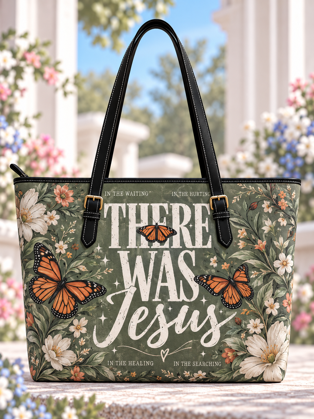 There Was Jesus Monarch Butterfly Floral Saddle Bag