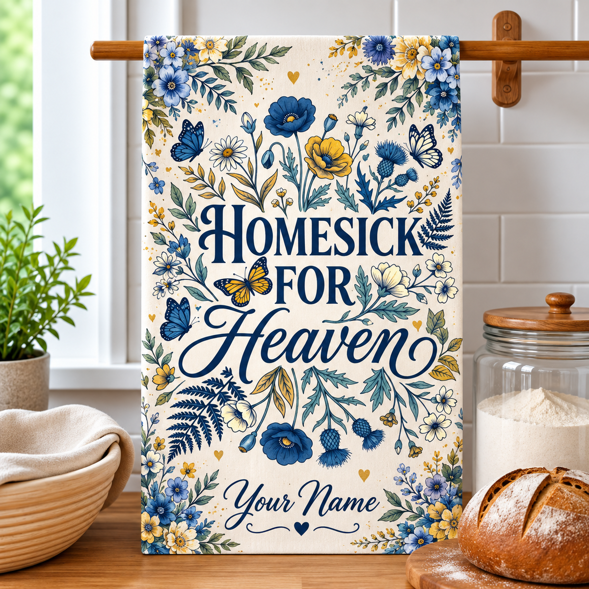 Personalized Homesick For Heaven Butterfly Kitchen Towel