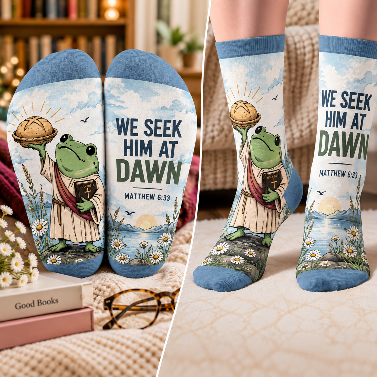 We Seek Him At Dawn Frog Mid-Tube Socks