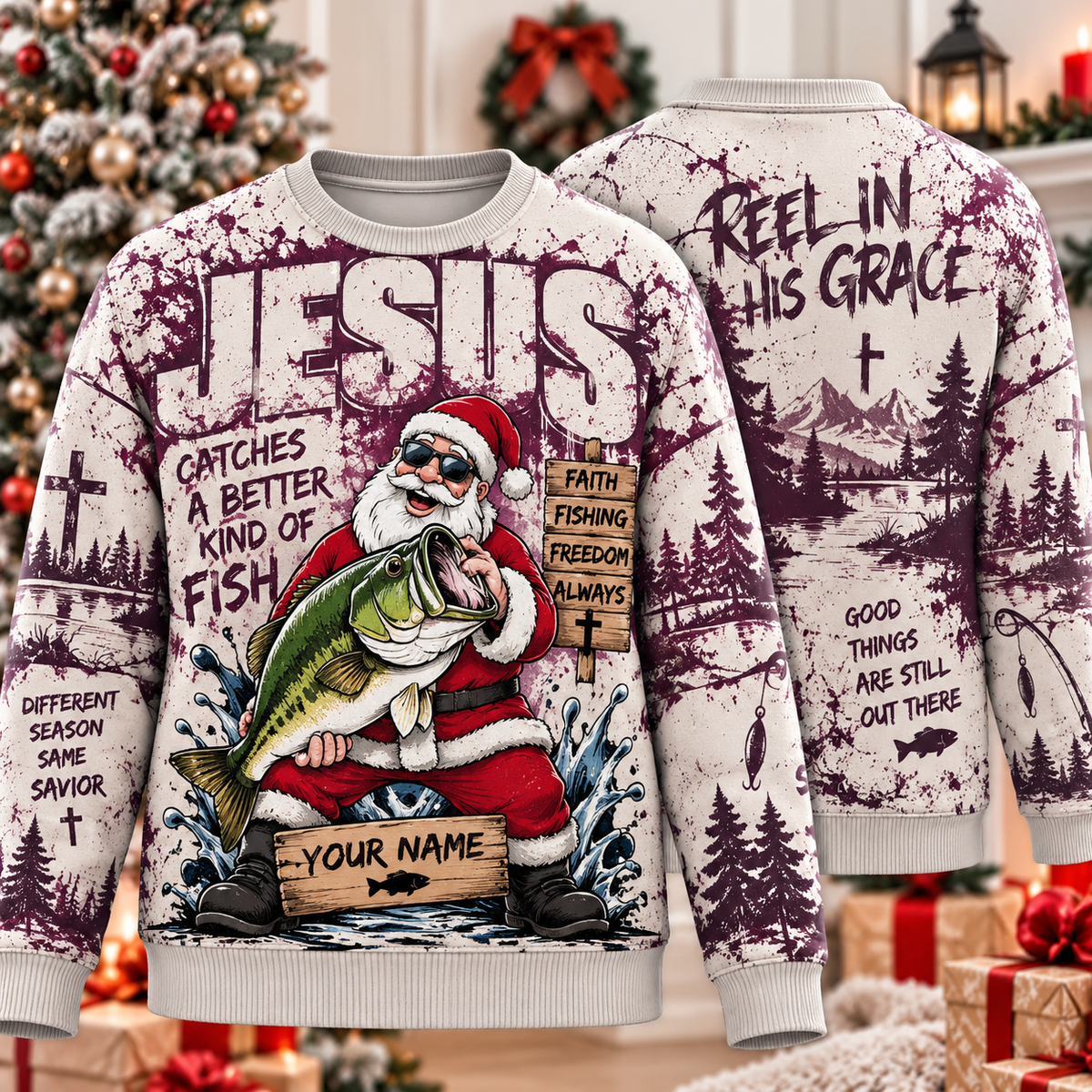 Personalized Jesus Catches a Better Kind of Fish Ugly Sweater