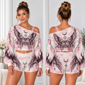 Celestial Eye Wings One-Shoulder Top And Shorts Set