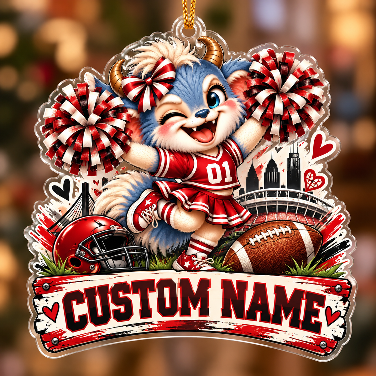 Personalized Red Cheerleader Mascot Ornament