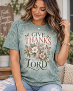 Give Thanks To The Lord Floral Cross Christian T-Shirt