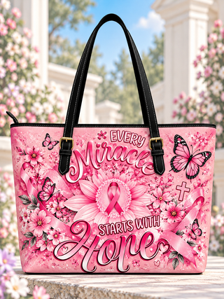 Every Miracle Starts With Hope Pink Ribbon Flower Saddle Bag
