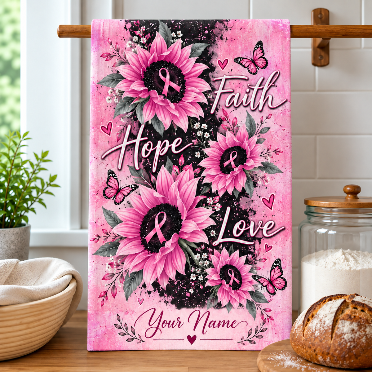 Personalized Faith Hope Love Sunflower Kitchen Towel