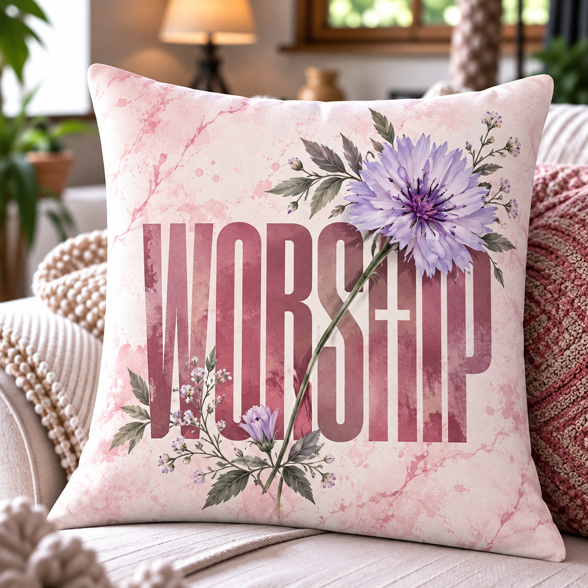 Worship Cross Purple Pillow