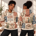 Western Floral Patchwork Waffle Hoodie