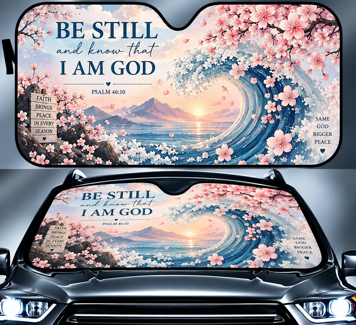 Be Still And Know That I Am God Ocean Wave Car Sun Shade