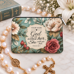 God Is Within Her Floral Personalized PU Leather Pouch