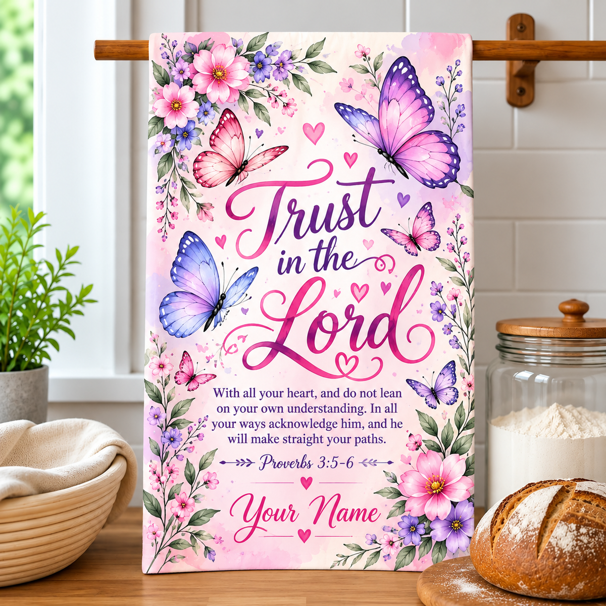 Personalized Trust In The Lord Butterfly Kitchen Towel