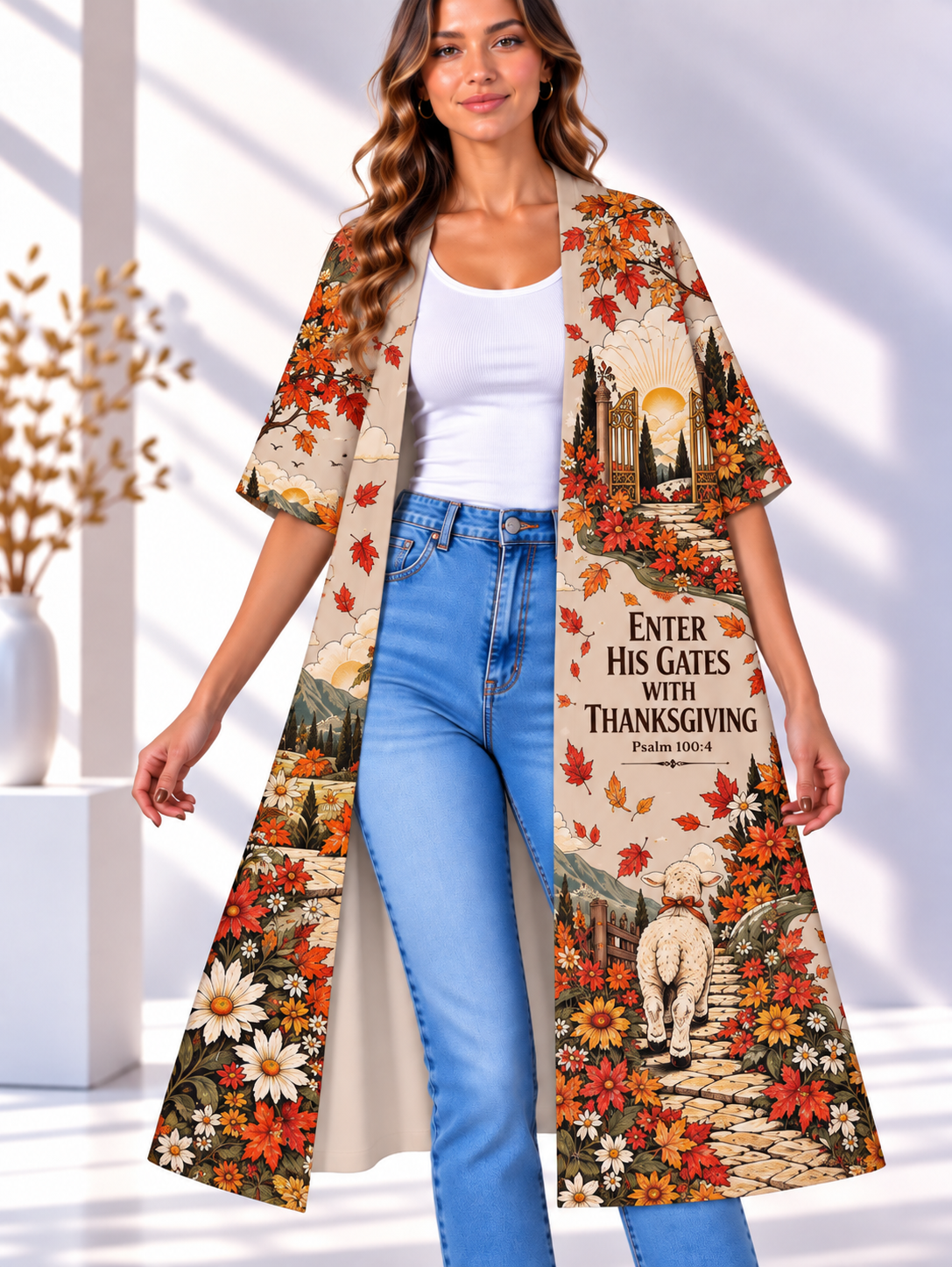 Enter His Gates with Thanksgiving Lamb Women's Short-Sleeved Cape