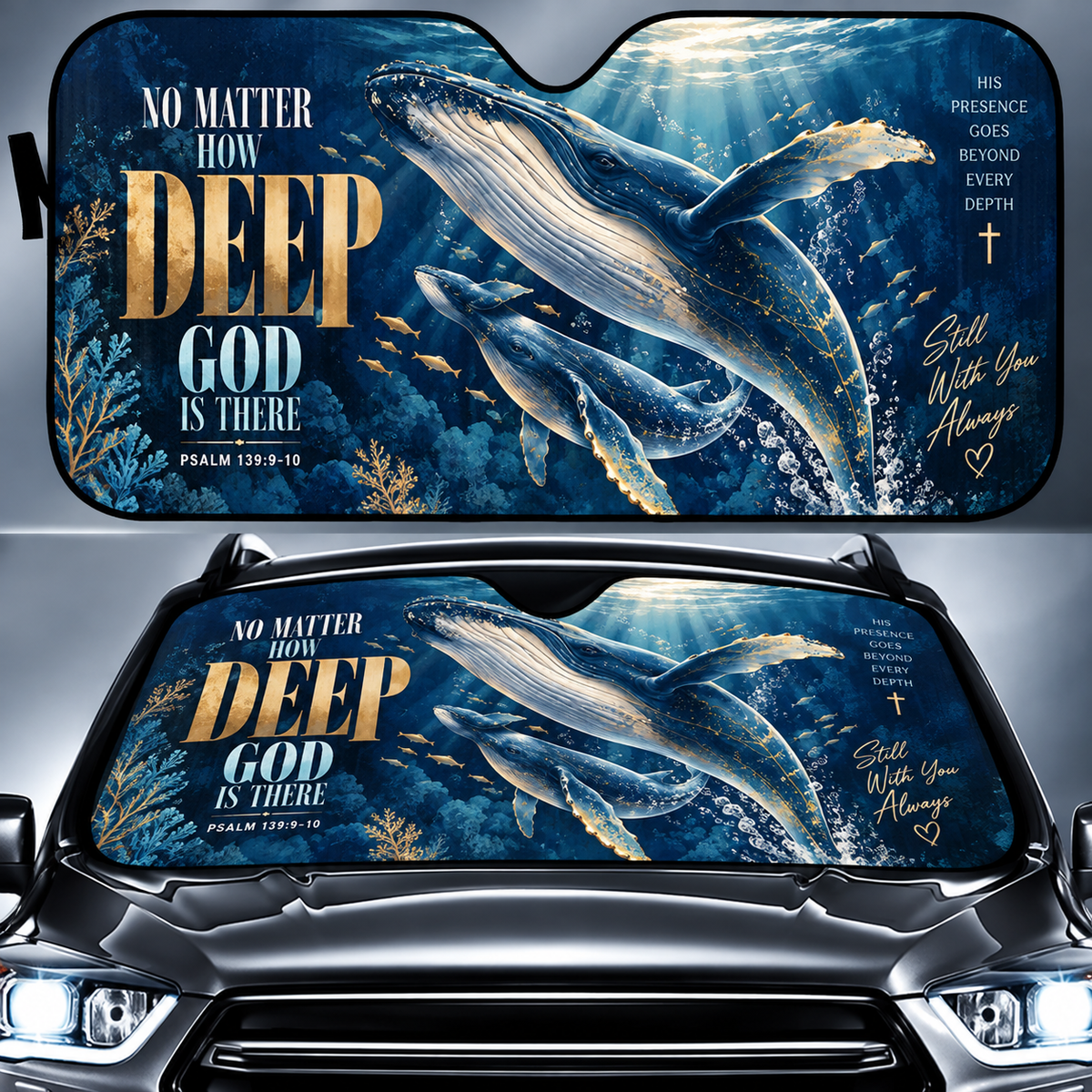No Matter How Deep God Is There Whale Car Sun Shade