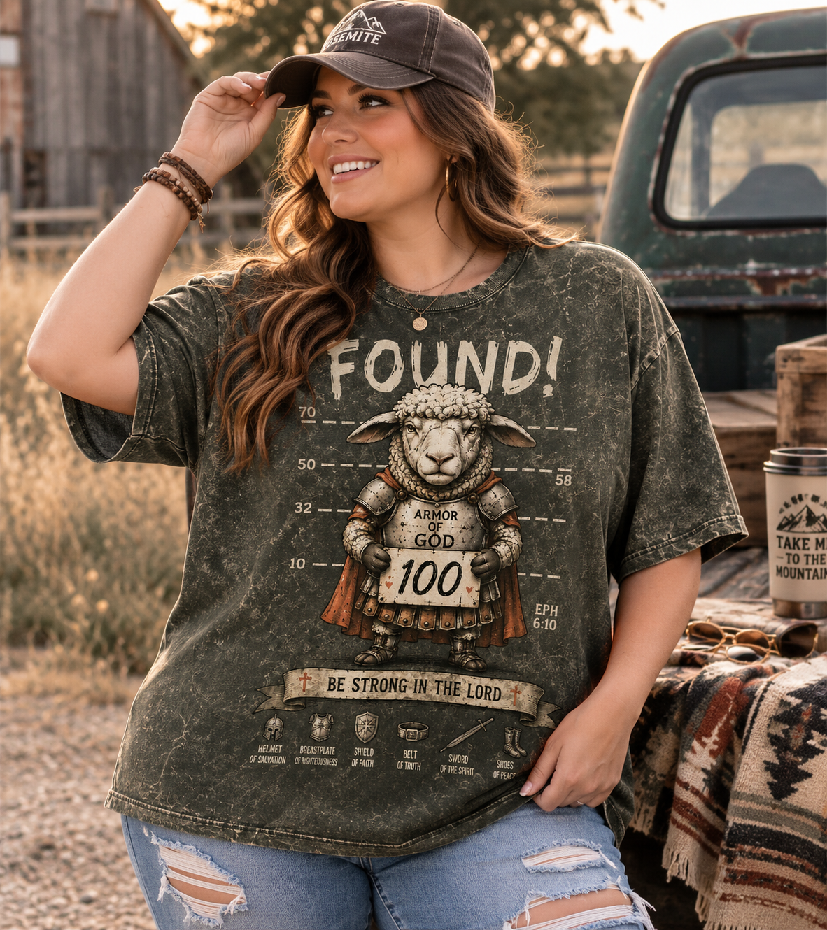 Found Armor of God Warrior Sheep Mugshot T-Shirt