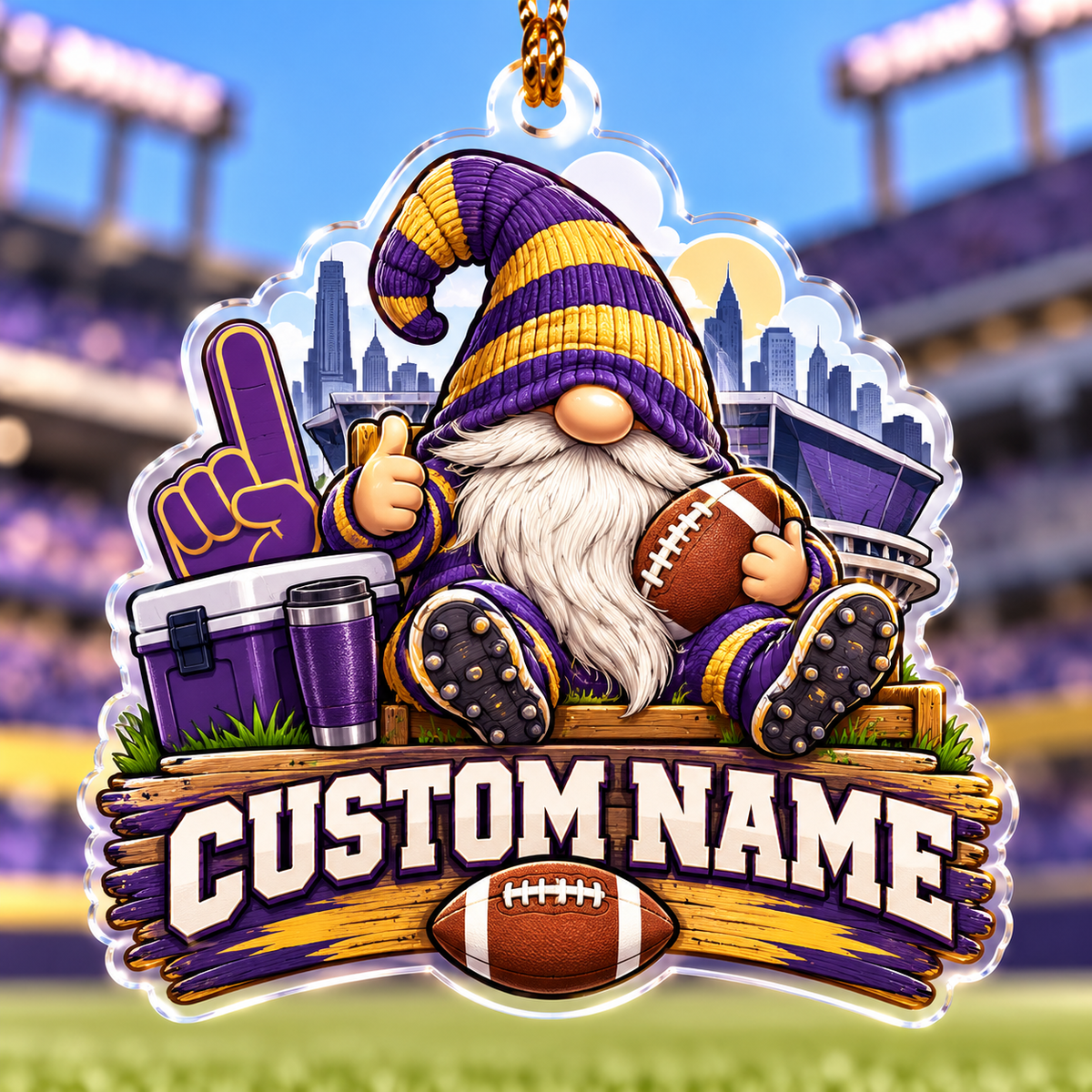Personalized Purple and Gold Football Gnome Ornament