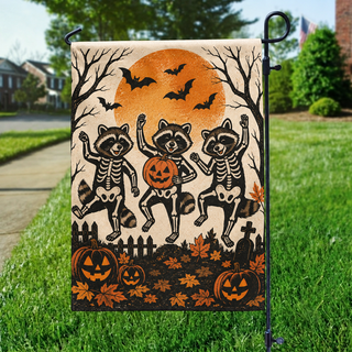 Dancing Skeleton Raccoons Halloween Garden Flag