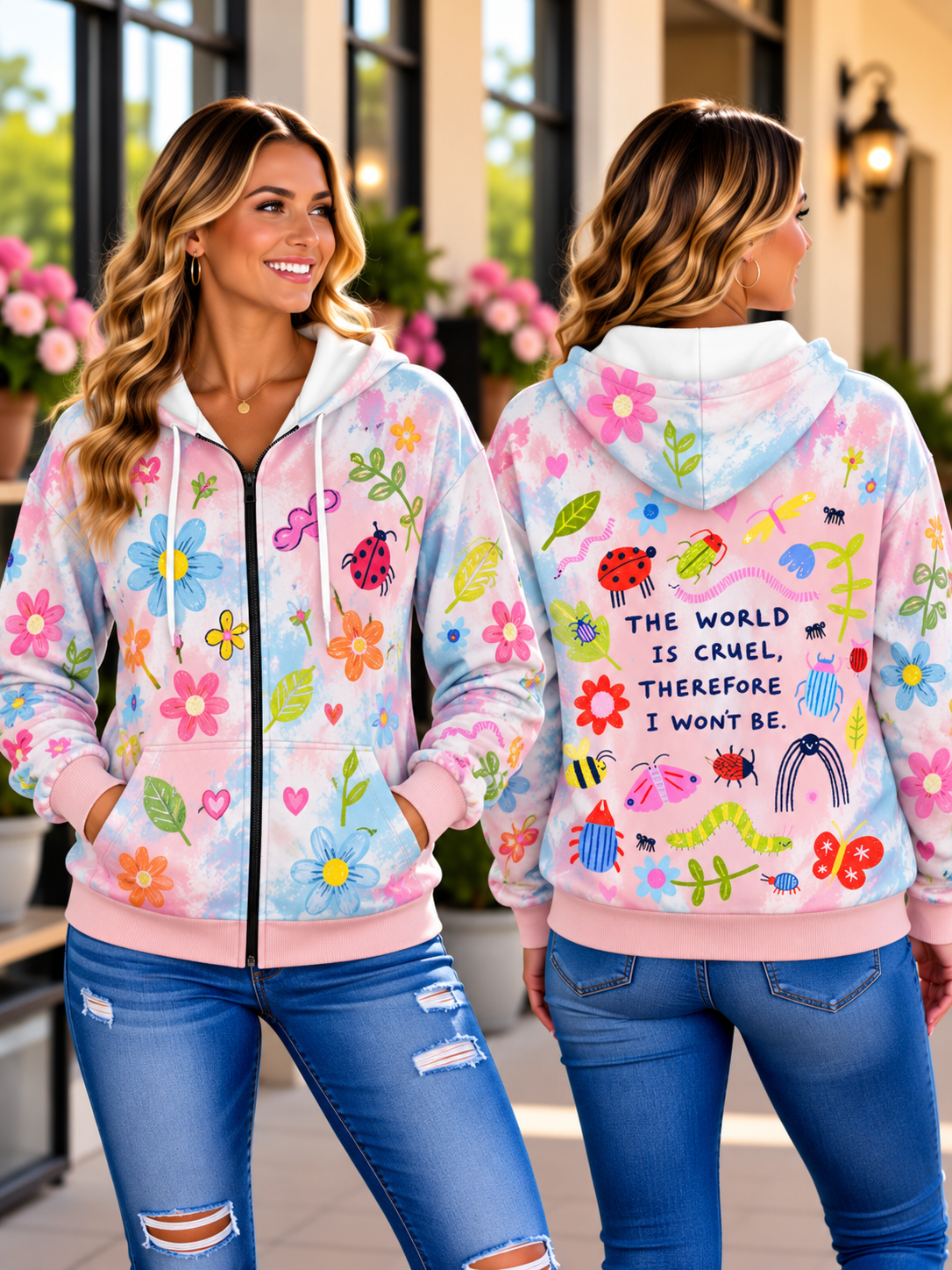 The World Is Cruel Ladybug Zip Hoodie