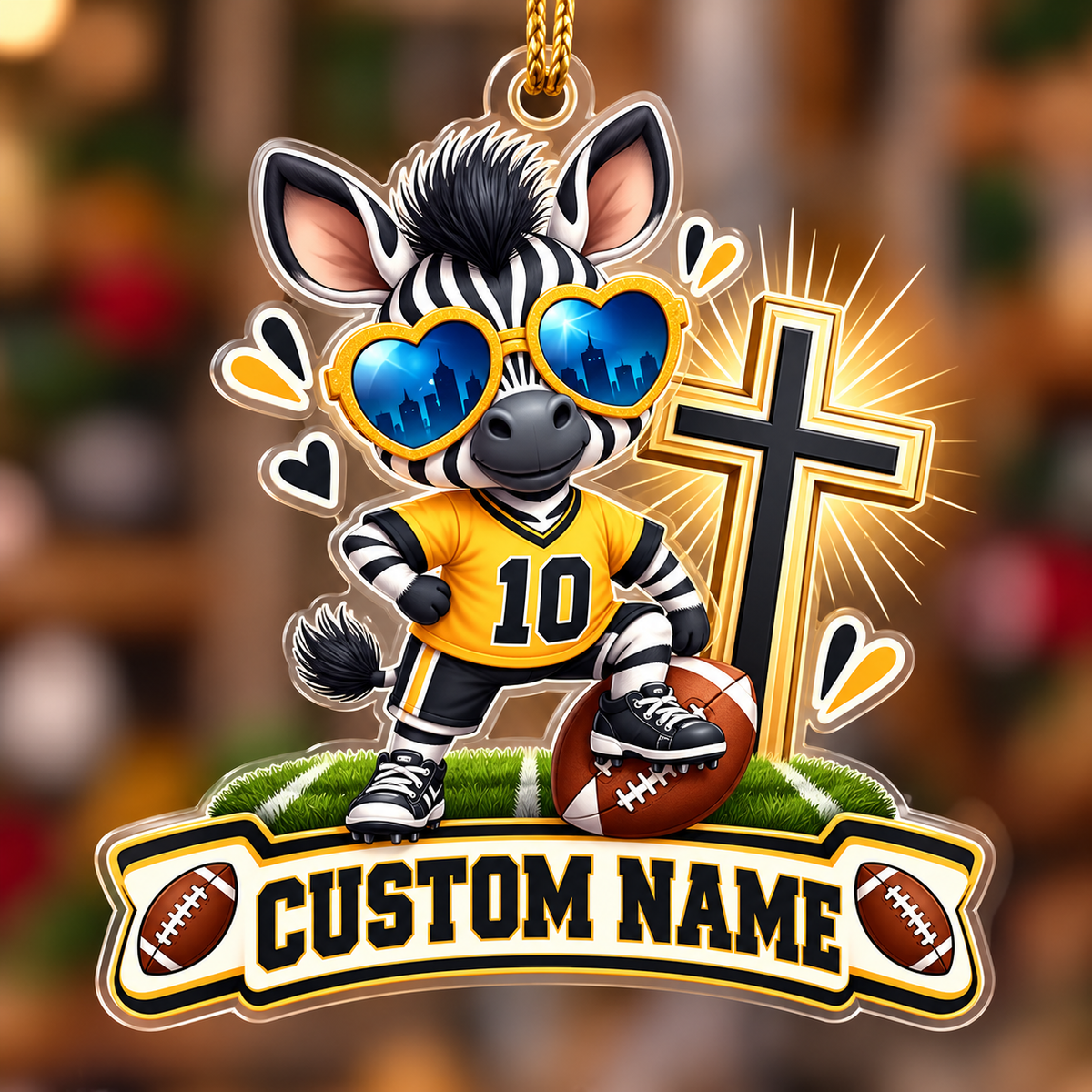 Personalized Football Zebra and Cross Ornament