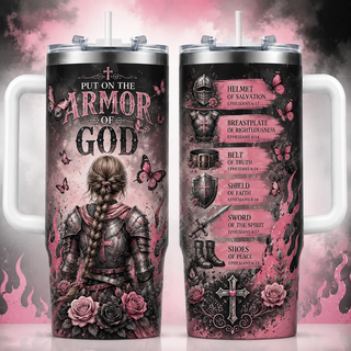 Dark Gothic Pink Female Warrior Knight 40oz Top Tumbler