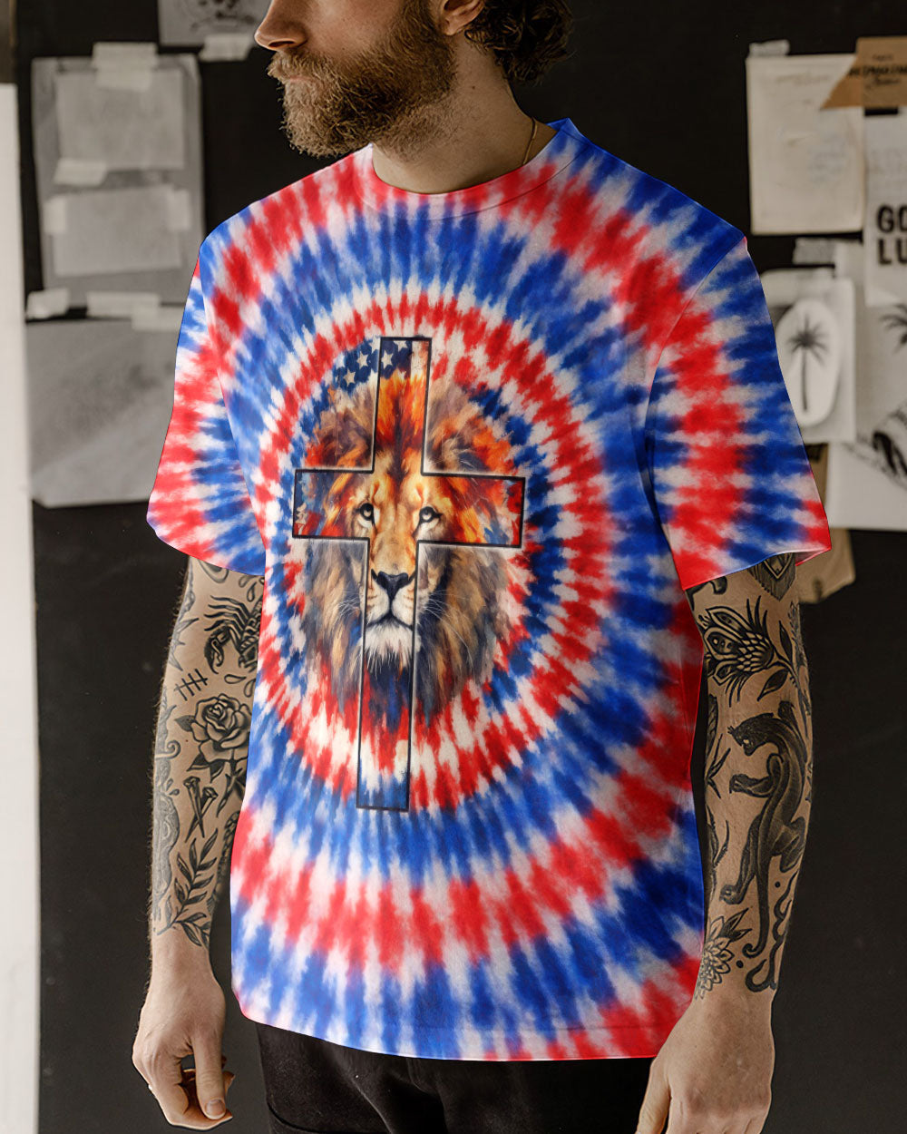 I Will Fear No Evil Lion Cross  Swirl  Men's All Over Print Shirt - Trunx598332