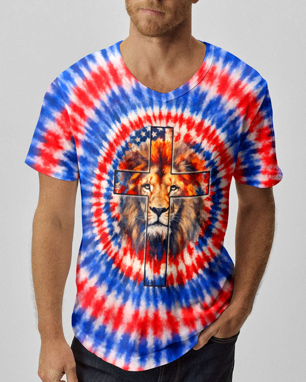 I Will Fear No Evil Lion Cross  Swirl  Men's All Over Print Shirt - Trunx598332