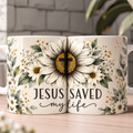 Jesus Saved My Life White Sunflower Cross Coffee Mug