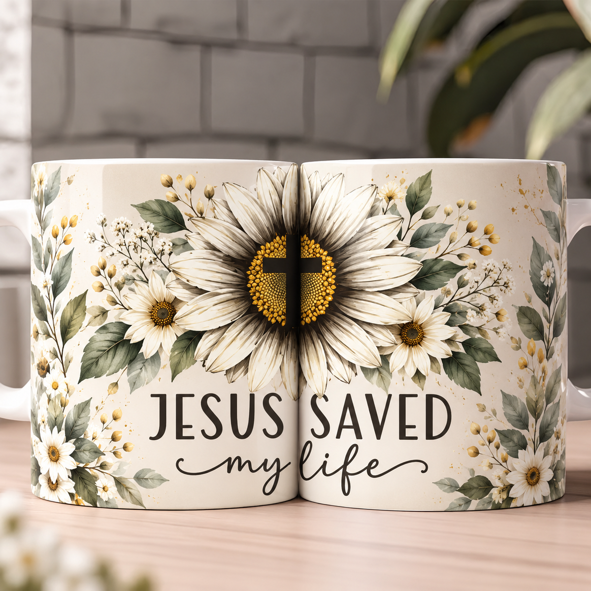 Jesus Saved My Life White Sunflower Cross Coffee Mug