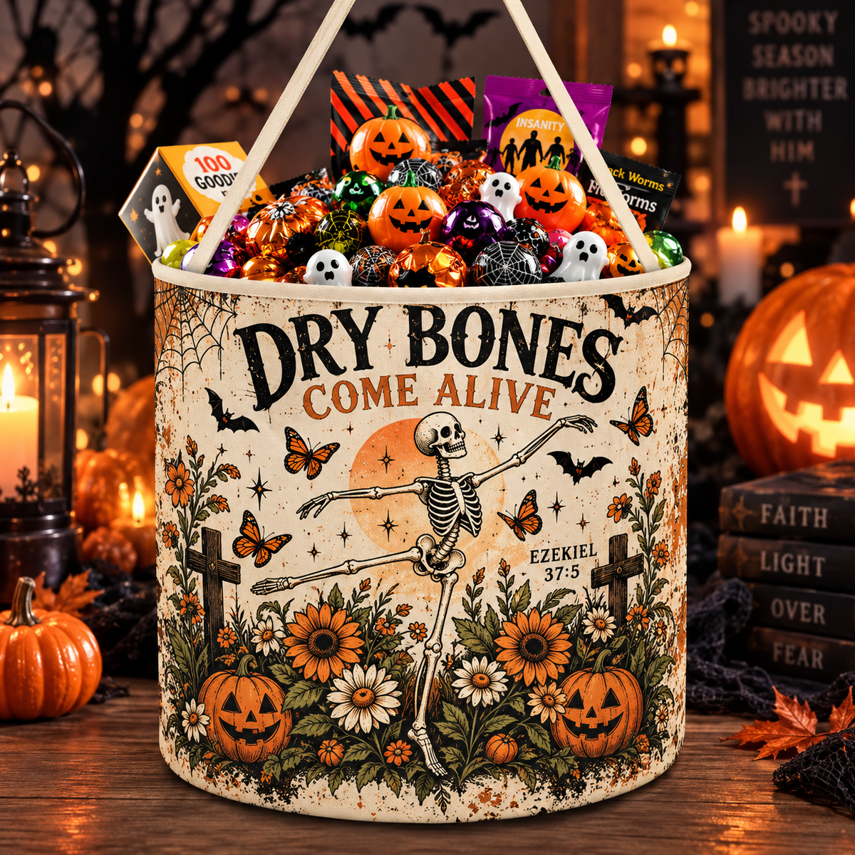 Dry Bones Come Alive Skeleton Halloween Candy Basket