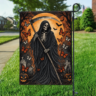 Grim Reaper & Monarch Butterflies Halloween Garden Flag