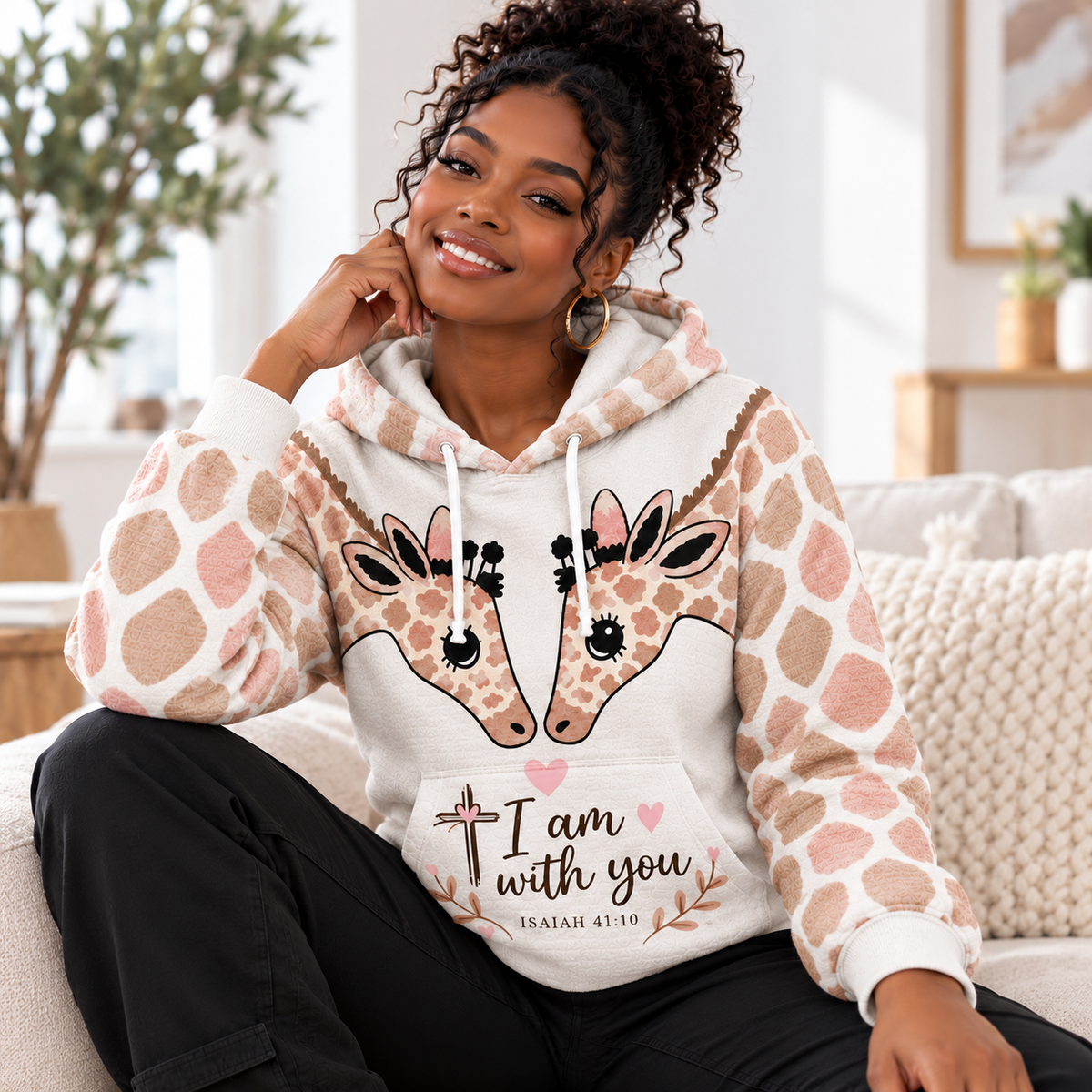 Pink Giraffe Duo Waffle Hoodie