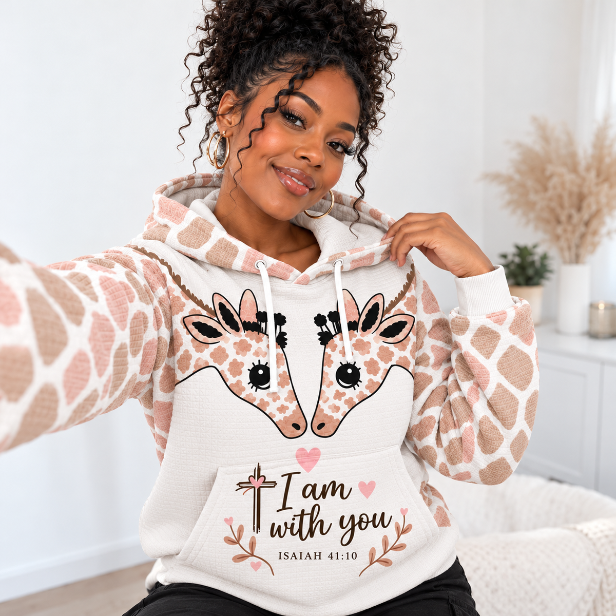 Pink Giraffe Duo Waffle Hoodie