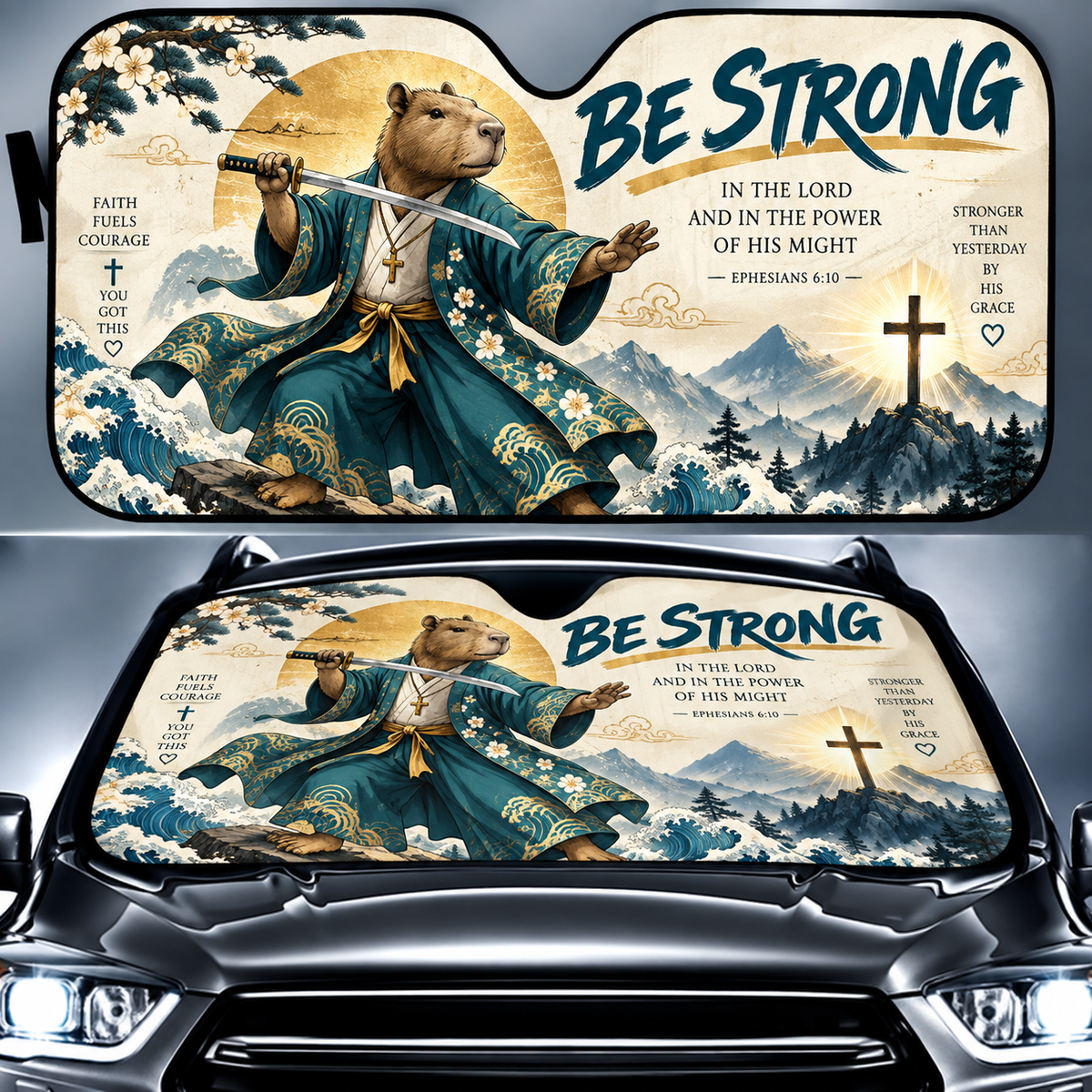 Be Strong Bear Warrior Car Sun Shade